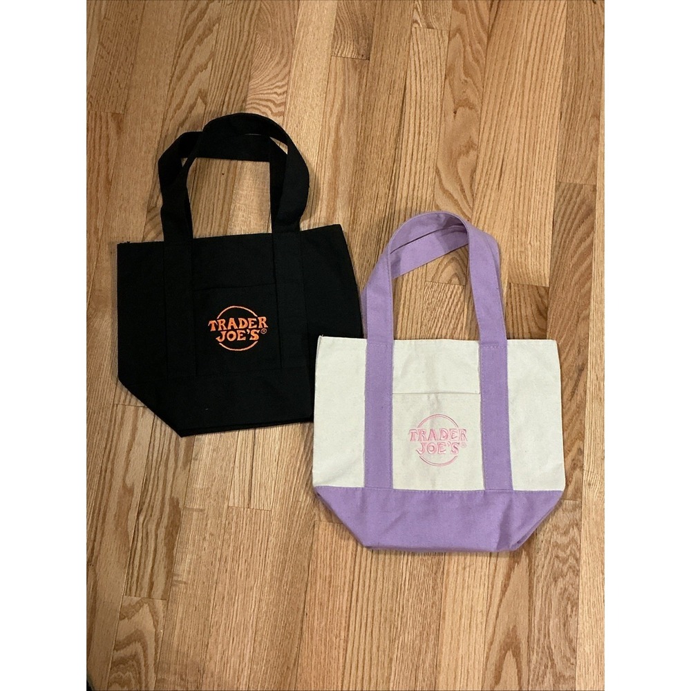 Lot of 2 Trader Joe's Canvas Mini Tote Bag Purple & Black Halloween 2025